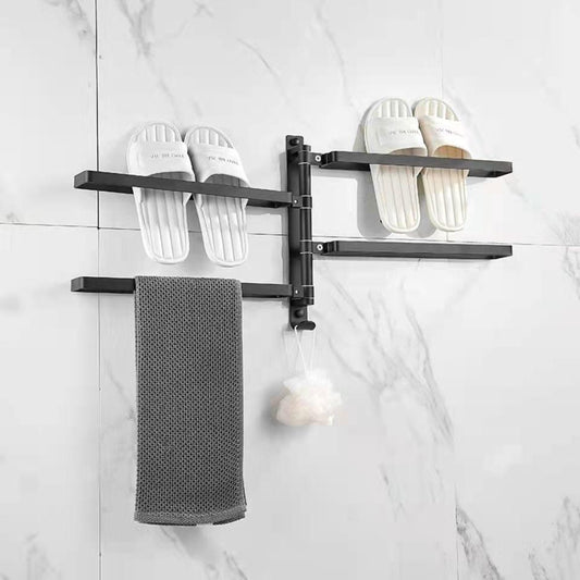 Towel Rack Rotating Movable Towel Bar Slippers Rack Pot Cover Rack Toilet Free Punching Bathroom Space Aluminum Wall Hanging Towel Rack Shelf