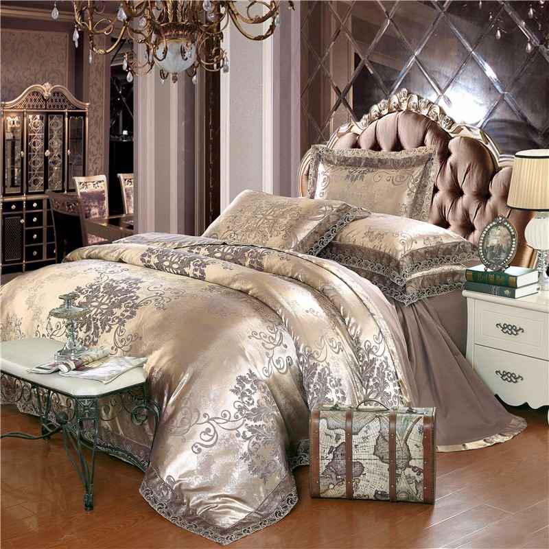 Europe Style Jacquard Bedding Set 4 Pcs Lace Bedclothes Bed Set Satin Duvet Cover