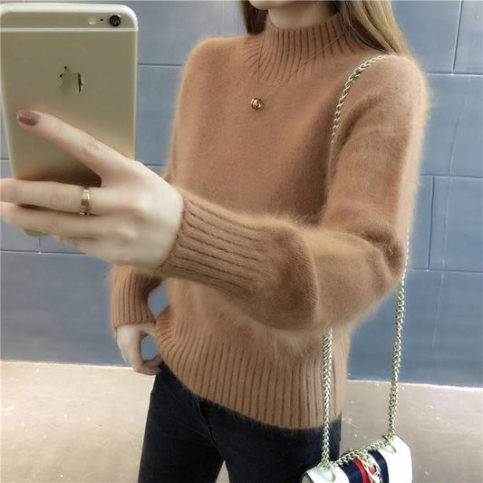 Sweater Women Knitted Pullover Sweater Long Sleeve Turtleneck Slim Jumper Soft Warm Pull Femme