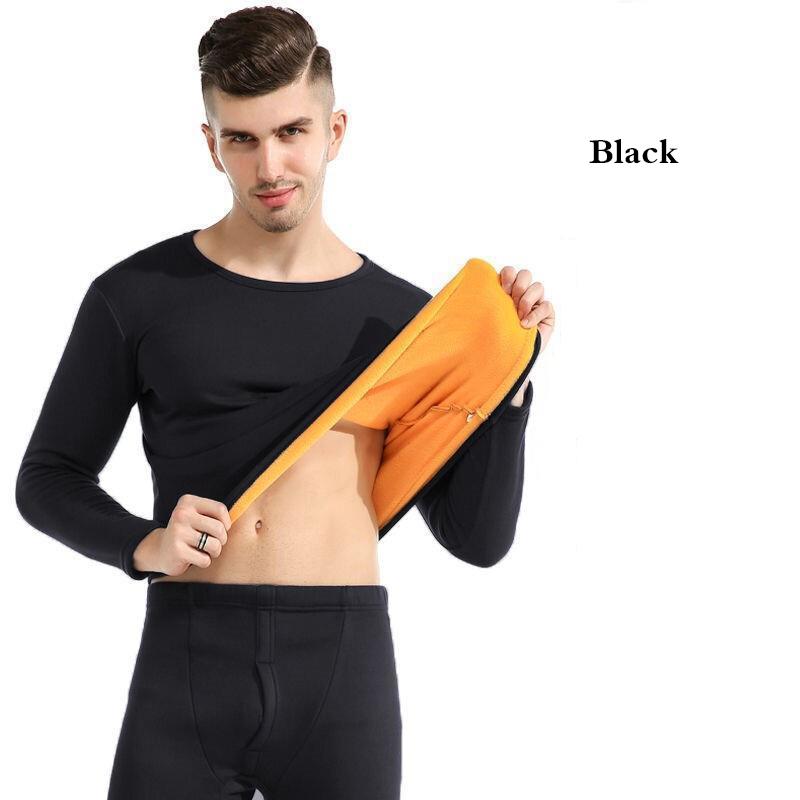 Men Winter Thermal Underwear Plus Velvet O-neck Tops Pants Slim Tight Suit Thicken Windproof Comfortable Soft Lining Long Sleeve High Elasticity