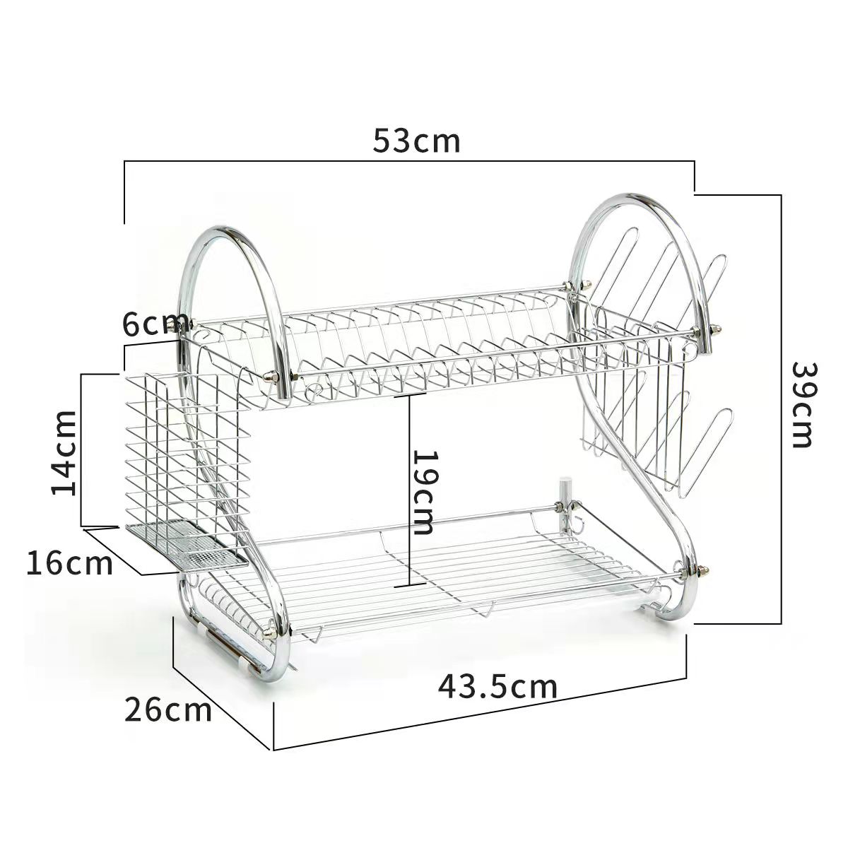 Steel 2 Tier Dish Drying Cutlery Stainless Drainer Drain Silver Tray Rack MH5R