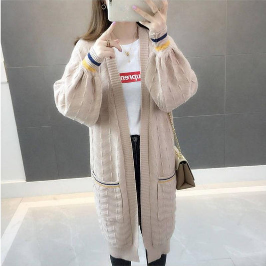 Lazy Style Sweater Cardigan Jacket Mid-length Spring and Autumn Women's Loose Long-sleeved Sweater Women's Warm Jacket