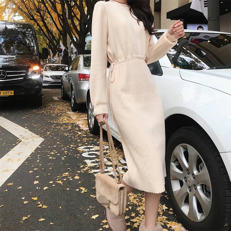 Long sweater women's autumn and winter new thickening bottoming skirt loose waist slimming skirt