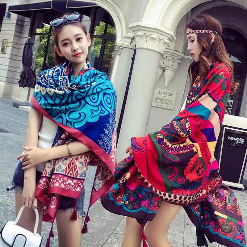 Women Ladies Vintage Square Cotton Scarf Neckerchief Sun-proof Shawl Wrap