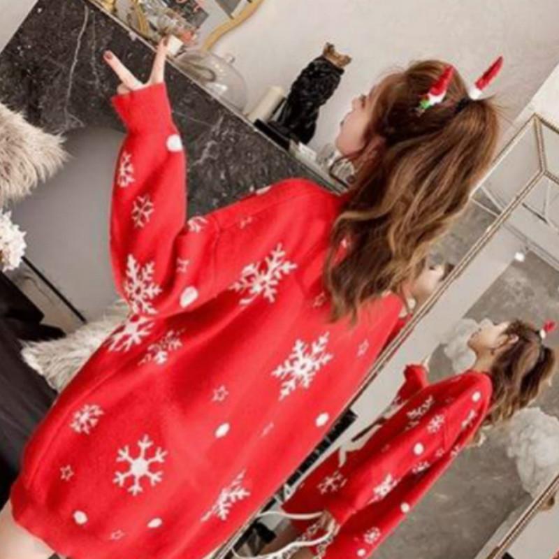 Pofulove Christmas Sweater Women's Mid-length Thick Loose Pullover Autumn Winter Snowman Sweater