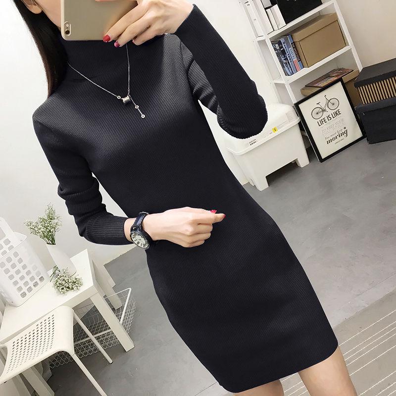 Winter Knitted Women Sweater Dresses Pullovers Long Sleeve Women Slim Warm Sweaters Dresses