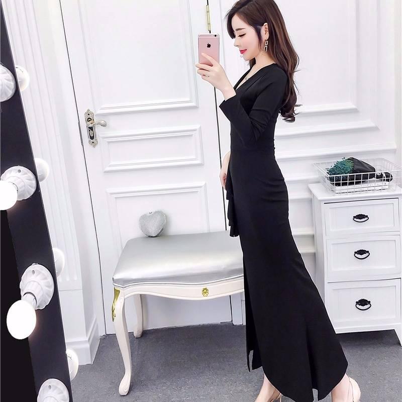 Sexy Women Dresses Bodycon  Elegant Office Lady Vintage Long Sleeve Tops Long Tank Party Dress