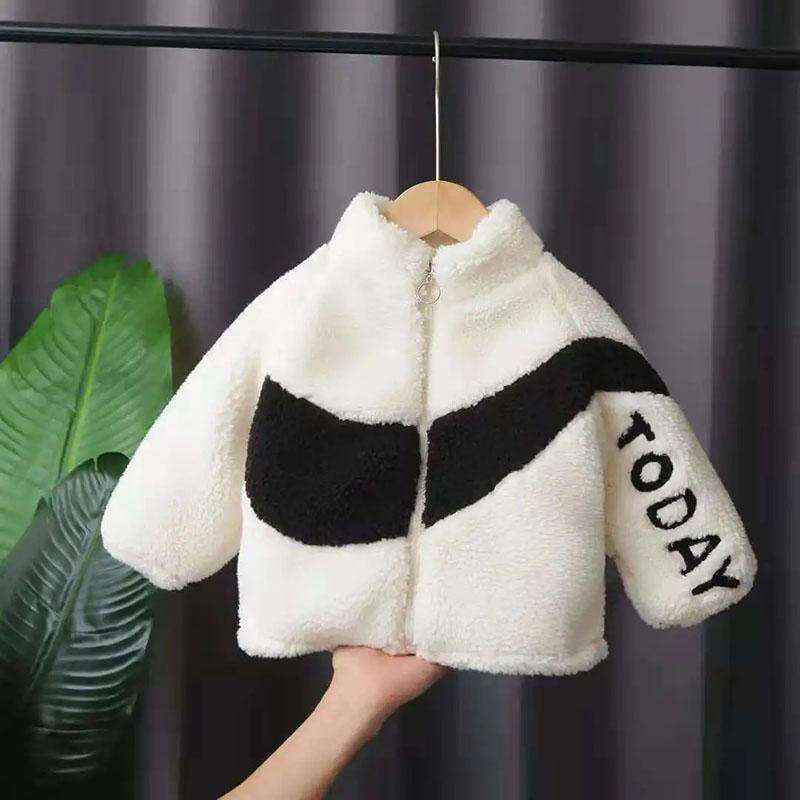 Boys and Girls Jackets Autumn and Winter Clothes Plus Velvet Padded Lamb Wool Children's Cotton-padded Jacket Children's Jacket