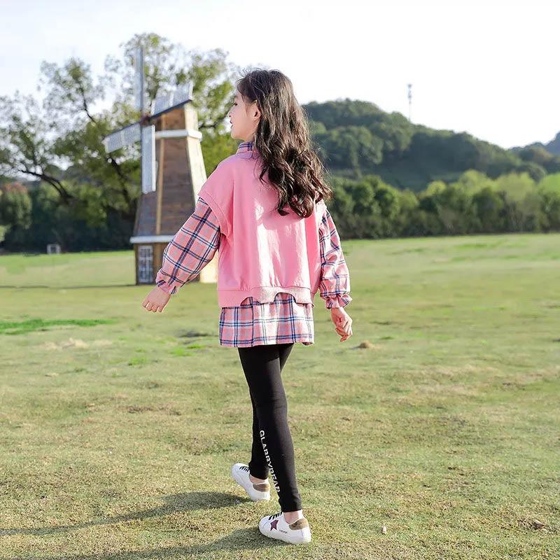 Girls Suit Spring and Autumn Korean Version Loose Pullover Shirt Long-sleeved Sweater + Leggings Trousers Casual Children's Two-piece Set