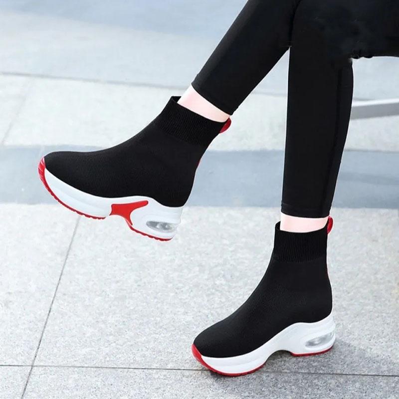 Inner Increase Women's Shoes Boots Spring and Autumn Women's Boots Stretch Knit Sports Casual Socks Short Boots Mid-tube Single Boots