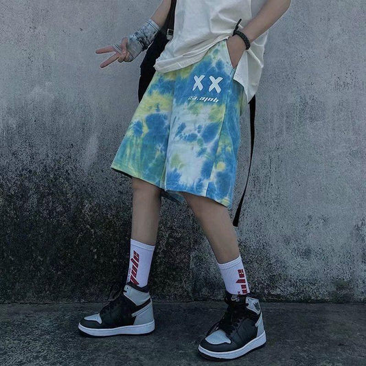 Net Red Shorts Male Ins Super Fire Pants Tie-dye Five-point Pants 5 Points Sports Wild Casual Pants