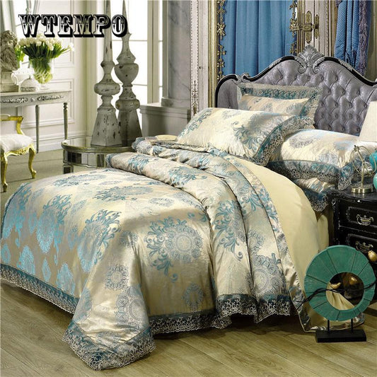 Stain Jacquard Luxury Wedding Bedding Set 4/6Pcs Kits King Queen Size Set Wedding Bedclothes