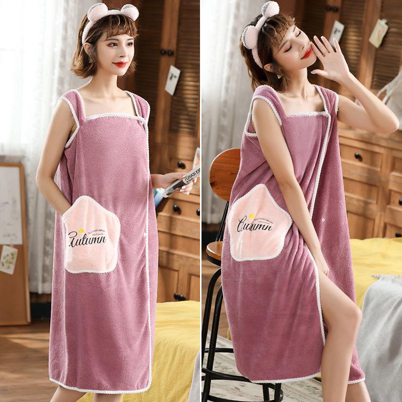 Wearable Bath Towels Female Towels Adult Cute Bath Skirts Softer and Faster-drying Than Pure Cotton Absorbent Coral Fleece Fabric