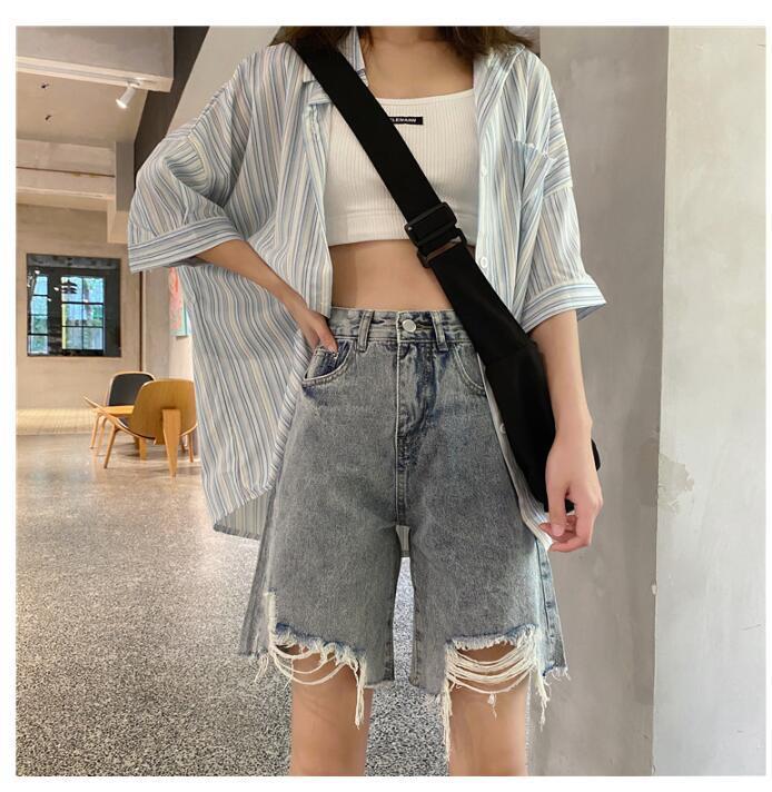 WTEMPO Women Jeans Ripped Denim Shorts Skirt Elastic Waist Loose Wide Leg A-line Office Club Casual Party Dates