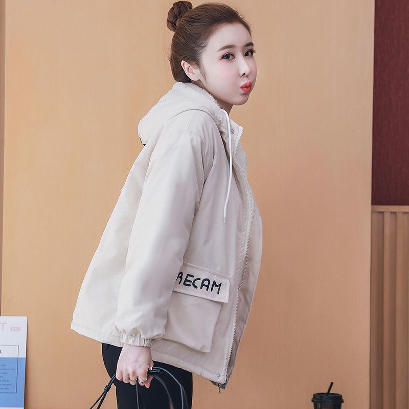 Fleece Padded Coat Jacket Autumn and Winter Loose Hooded Zipper Cardigan Short Cotton Coat Warm and Comfortable Top