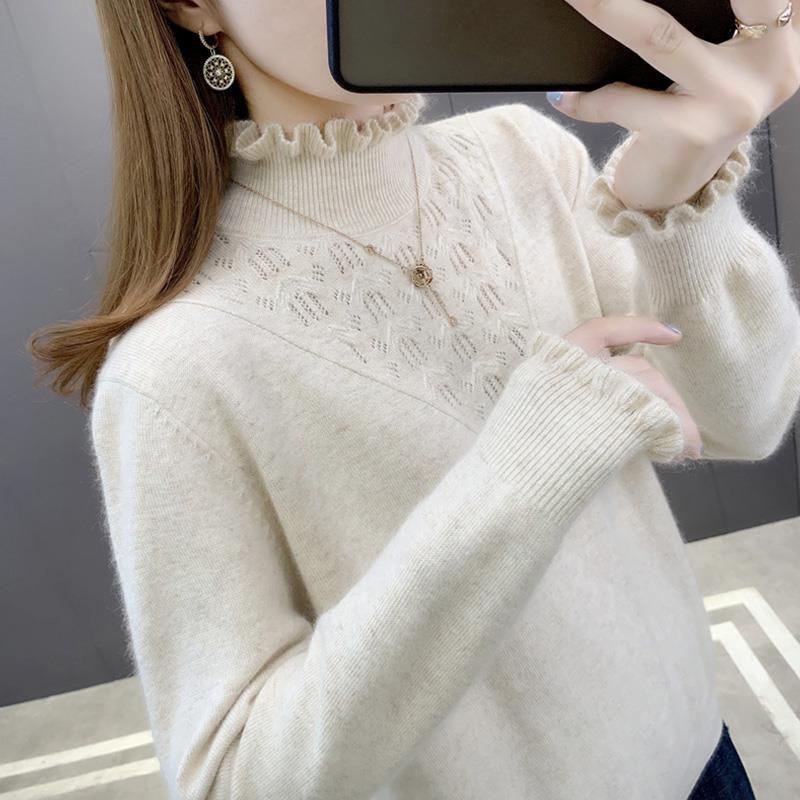 Sweater Autumn/winter Ruffled Half Turtleneck Sweater with Fungus Collar, Women's Bottoming Shirt, Foreign Style