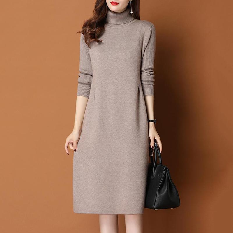 Autumn and Winter Long High-neck Bottoming Skirt Casual Thick Inner Dress All-match Solid Color Female Sweater Dress