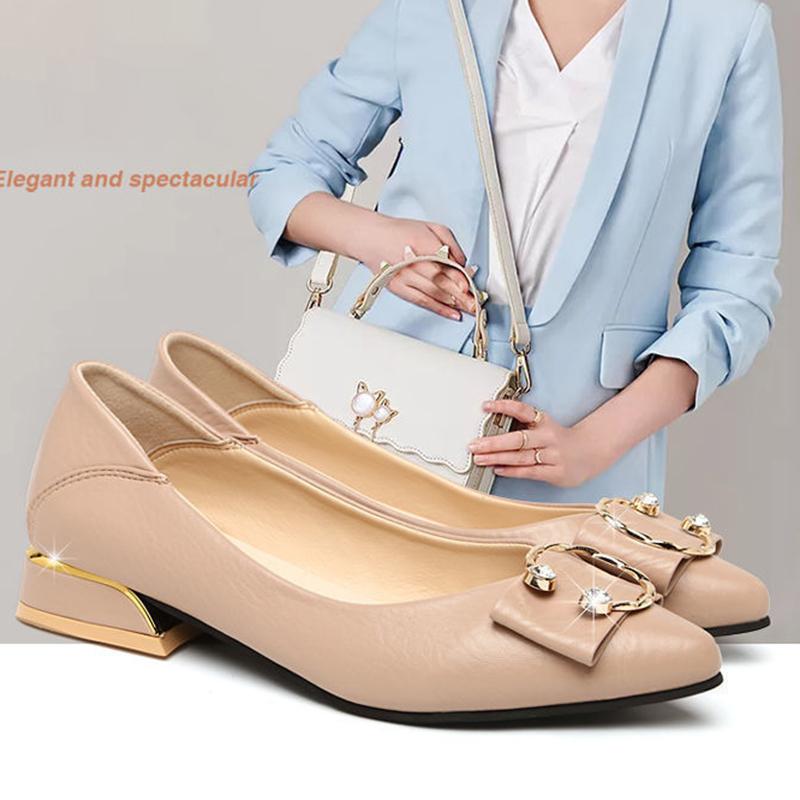 Single Shoes Women's Soft Leather Midsole with Shallow Pointed Toe Soft Leather Mary Jane Shoes Thick Heel Shoes for Work Wear Leather Shoes