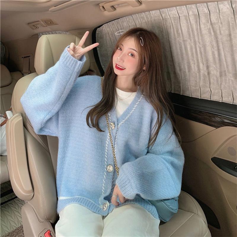 Retro Solid Color Knitted Cardigan Sweater Women Loose Jacket Autumn  Winter All-match Jacket Women's Outer Wear