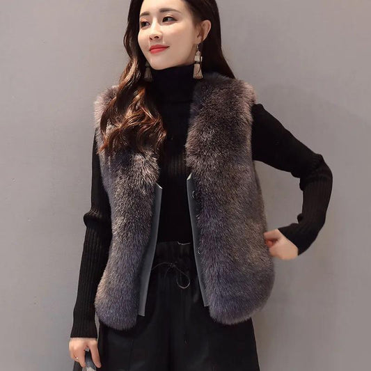 Fur Vest Women's Short Autumn and Winter Imitation Fox Fur Vest Slim Fashion Vest Coat