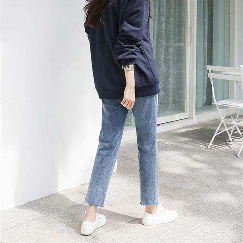 WTEMPO Women's Jeans High Waist Loose Korean Students Were Significantly Thin Nine Points Straight Pants