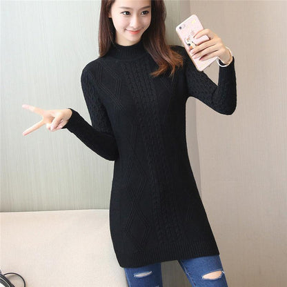 Woman Medium and Long Section High Collar Sweater Winter Knitting Sweaters Large Size Sweater Skirt