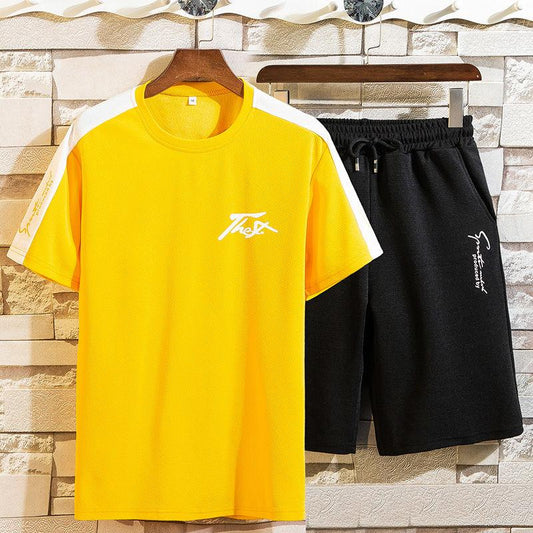 Summer Men's Suit Short-sleeved T-shirt Thin Section Trend Young Students Self-cultivation Summer Short-sleeved Shorts Suit Men