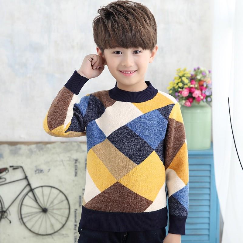 Round Neck Autumn and Winter Sweater Plus Velvet Thickening Inside Warm Sweater Children's Sweater