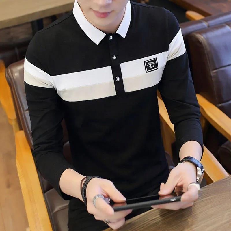 Cotton Long Polo Shirt Men's Lapel Shirt Autumn Trend Wild Young and Middle-aged Men's Clothing