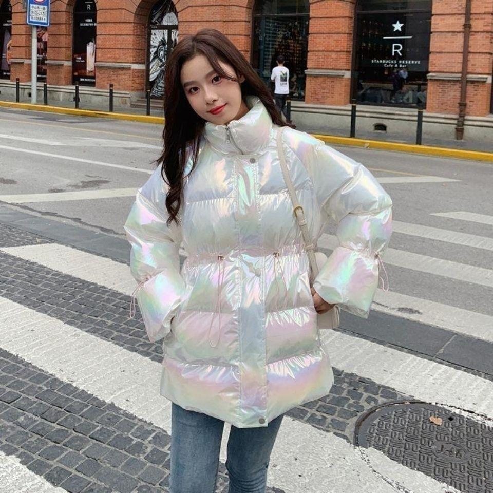 Bright Face Colorful Down Jacket Women White Duck Down Autumn and Winter Loose Mid-length Disposable Bread Jacket