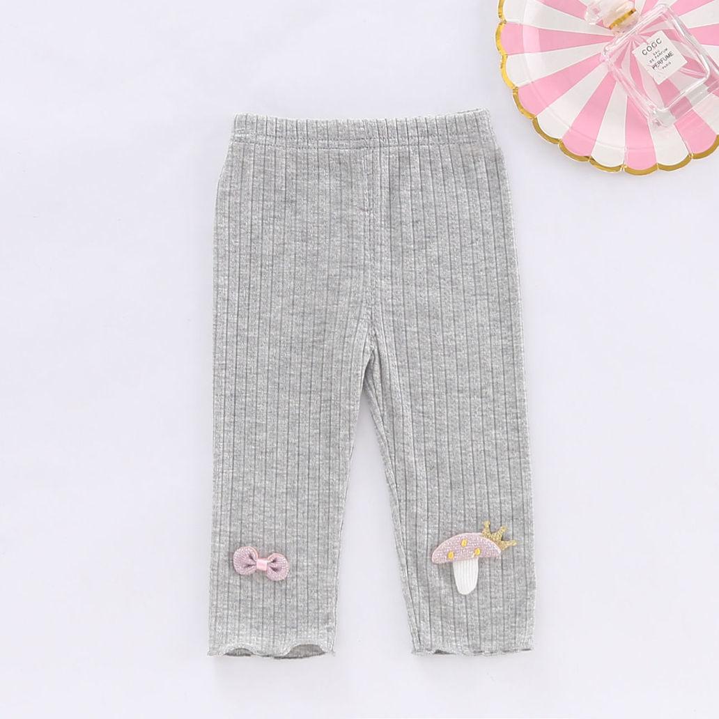 Girls' Leggings Children's Spring and Autumn Thin Bow Mushroom Korean Cropped Trousers Stretch Pants Baby Outer Wear and Inner Wear