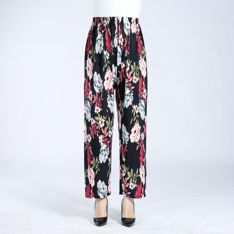 WTEMPO Summer Cool Thin Floral print Pants Women Loose High Waist Wide Leg Summer Straight Trousers Casual Comfortable Office Home Go Out Party