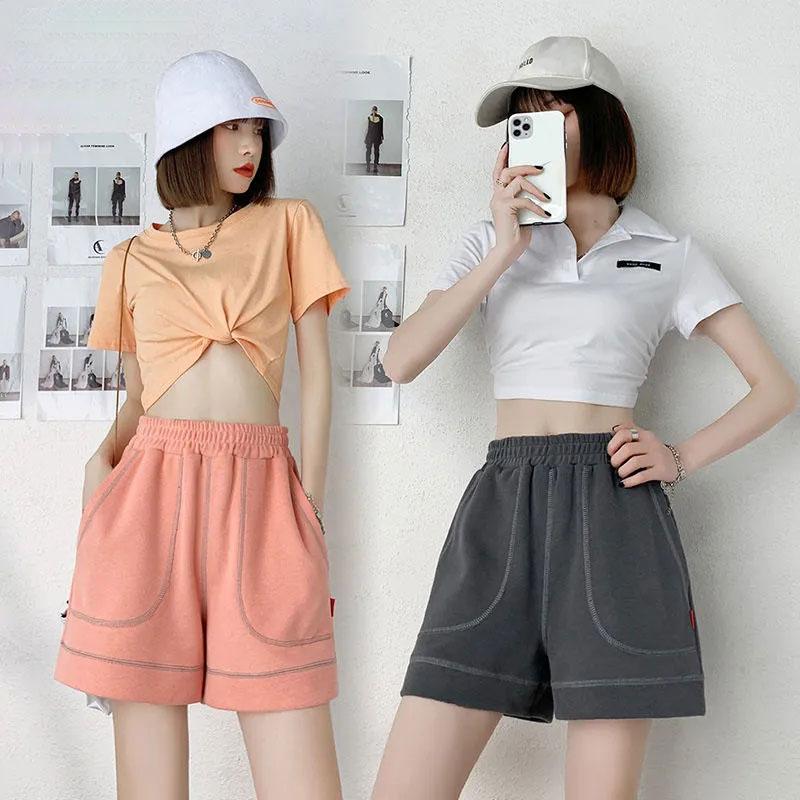 Women's Cotton Shorts Summer Casual Loose Sports Korean Students Elastic Waist A-line Wide Legs Wear Thin Ins Cute Girl Fitness Jogging Pants