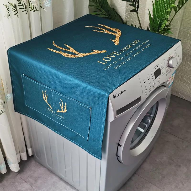 Side Pockets Refrigerator Washing Machine Dust Cover Cloth Bedside Table Cloth Cover Waterproof Microwave Oven Thick Top Cover Cloth