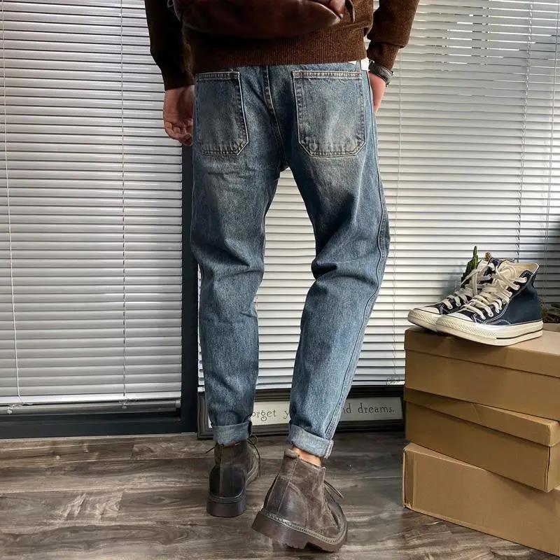 Spring and Autumn Retro Straight Leg Loose Jeans Men's Slim Stretch Stretch Feet Casual Pants