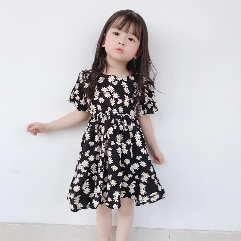 Children Dress Spring Summer Clothing  Baby Girls Clothing Printing Girl's Dress Princess Skirt Chrysanthemum Broken Flower Dress