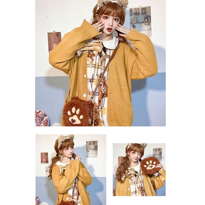 Homemade core-spun yarn v-neck JK uniform with sweater coat knitted cardigan loose lantern sleeve female autumn