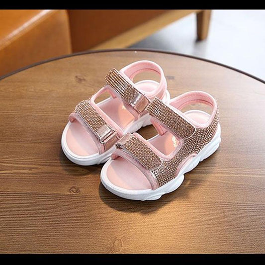 Girls Summer Bright Diamond Sandals Little Girls Children Students Flat Princess Shoes Soft Bottom Baby Beach Breathable Lightweight Shoes