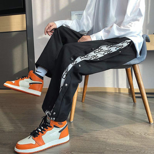 Letter-breasted Pants Men's Straight Loose Ins Drawstring Casual Pants Spring and Summer Thin Sports Nine-point Pants Men