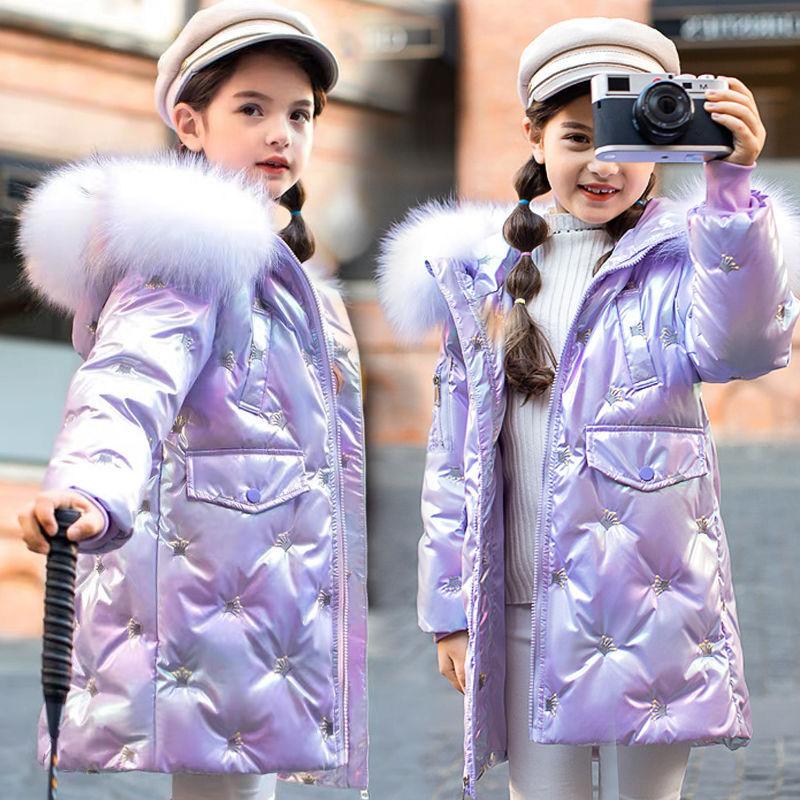 Glossy Mid-length Windproof Cotton Suit Warm Girls Winter Padded Jacket