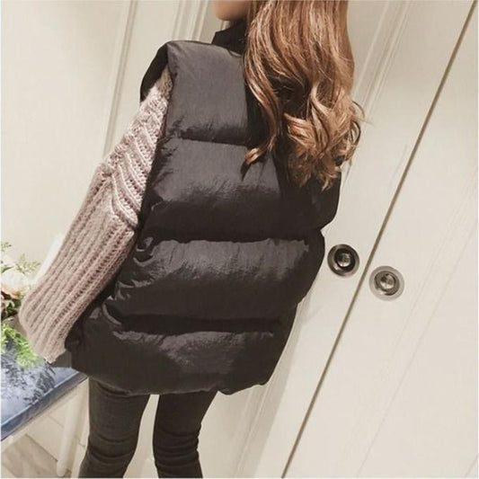 Cotton Vest Women's Winter Stand-up Collar Without Hood Short Down Down Cotton Vest Loose Thick Cotton Vest Waistcoat