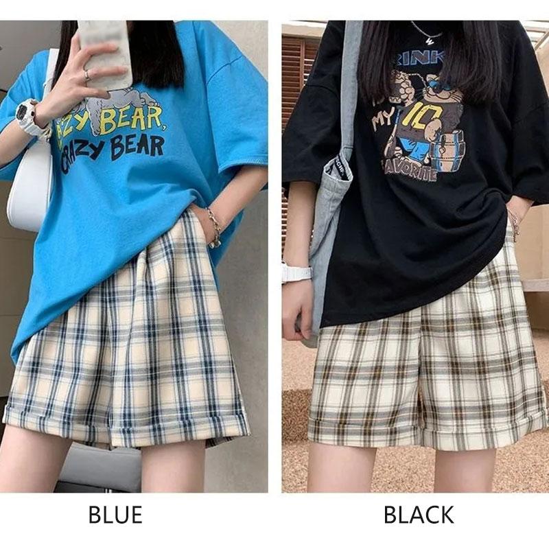 Women's Summer Loose Casual Shorts Ins Plaid All-match Student Sports Short Pants Wide-legged Thin Five-point Pants