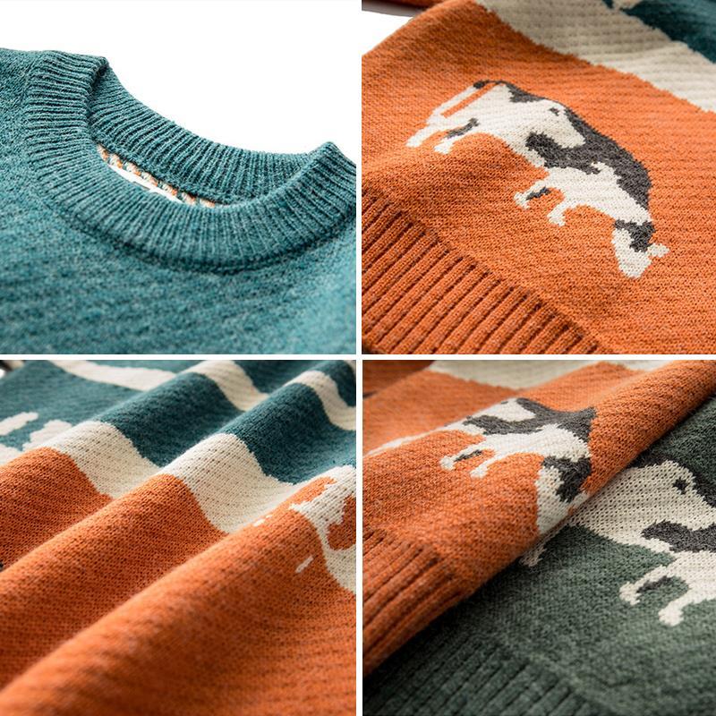 Men's Cow Retro Winter Sweater Pullover Men's O-neck Korean Fashion Sweater Women's Casual Harajuku Clothes