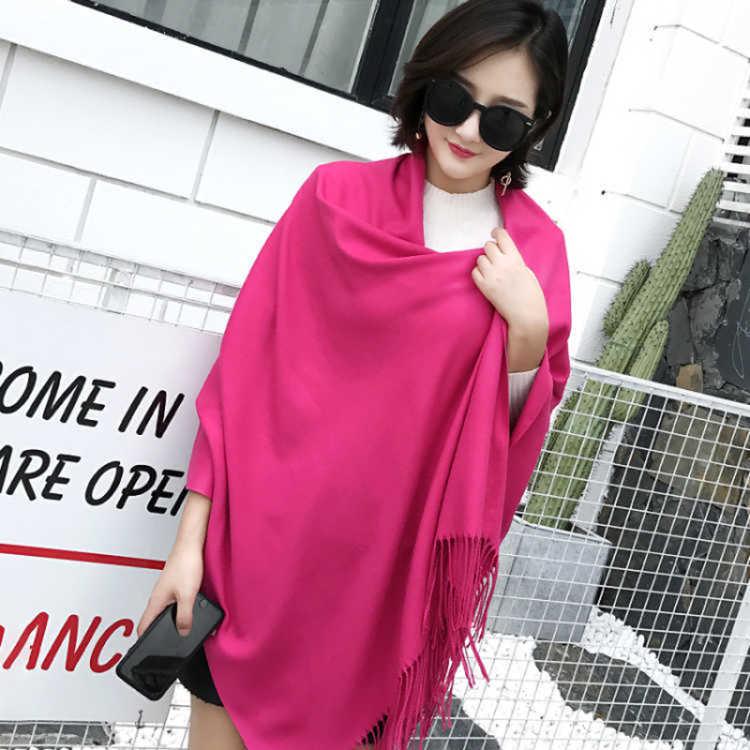 Women Solid Color Cashmere Scarves with Tassel Lady Long Scarf  Female Shawl Men Scarf