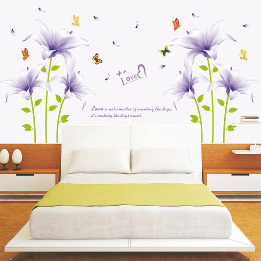 Purple Romantic Lily Sofa Living Room Bedroom Background Wall Stickers