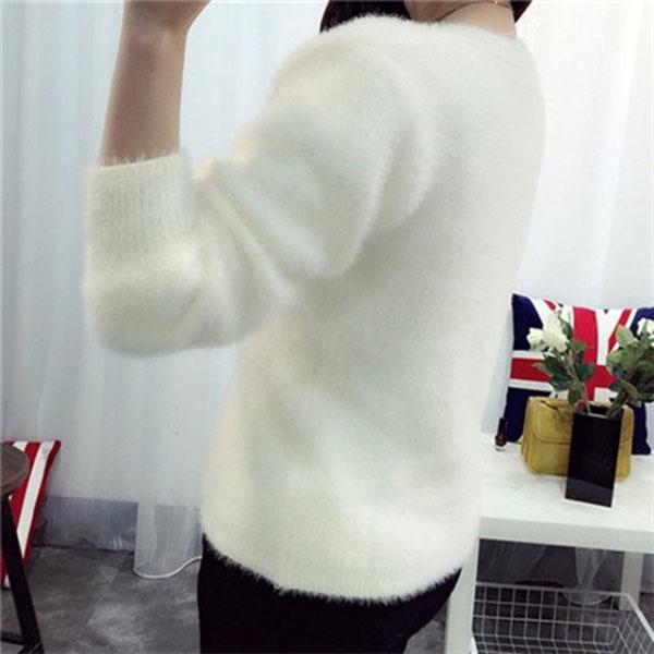 Autumn and Winter Round Neck Short Top Loose Pullover Solid Color Long-haired Sweater Thick Mohair Bottoming Shirt