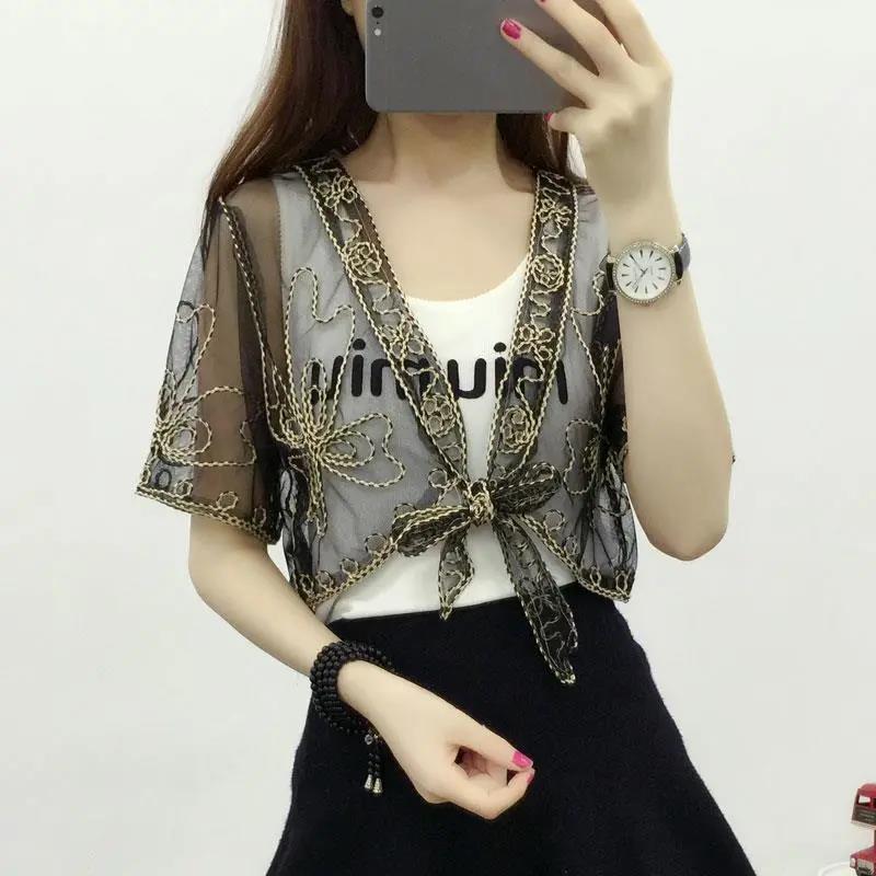 1 PCS Lace Chiffon Cardigan Thin Shawl WomenSun Protection Summer Short Coat Top