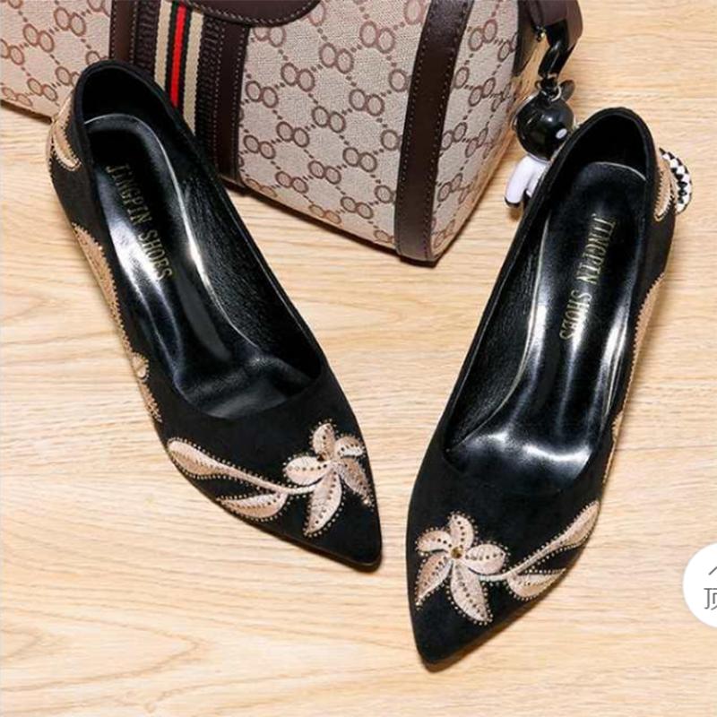 Shoes with Cheongsam Retro High-heeled Shoes Female Stiletto Embroidered Chinese Style Black Retro Four-season Shoes