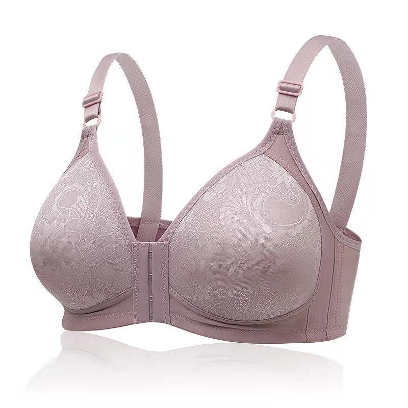 Large Size Bra with Chest Button Sexy Breathable Thin No Steel Ring Underwear Women Gather Adjust and Receive The Side Milk Exquisite Pattern