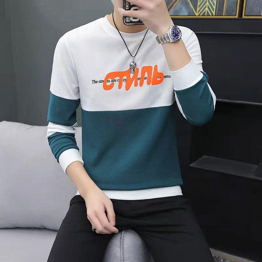 Sweater Men's Spring, Autumn and Winter Round Neck Long-sleeved T-shirt Casual Men's Youth Plus Velvet Padded Bottoming Shirt